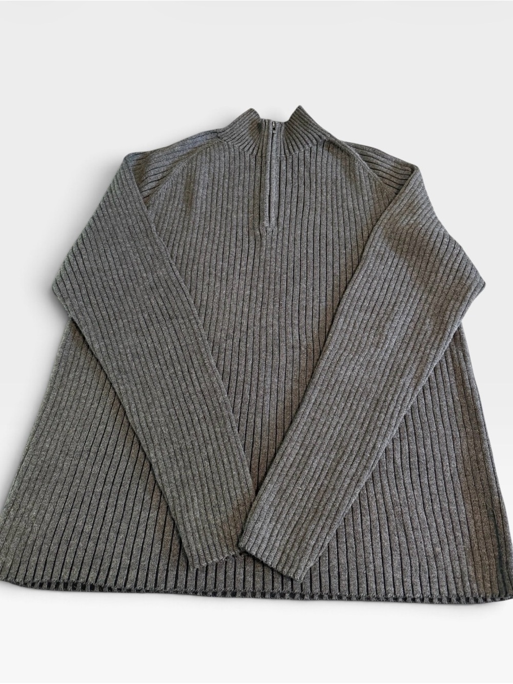 DKNY Jeans Men’s XL Gray Ribbed Quarter Zip Mock Neck Sweater Pullover
